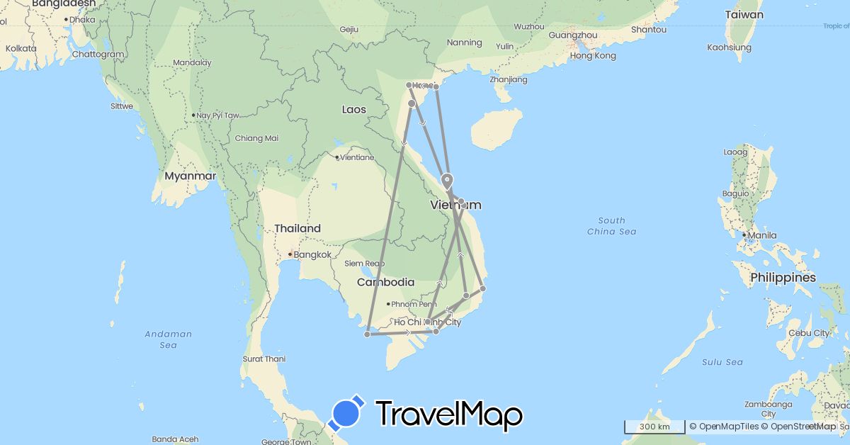 TravelMap itinerary: plane in Vietnam (Asia)